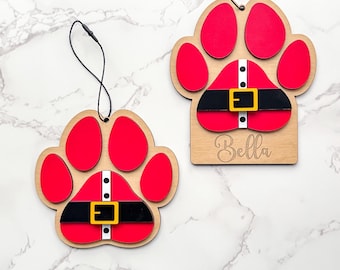 Santa Paw Print Christmas Ornament Laser File, Personalized Pet Paw Print Ornament SVG, Santa Paws Glowforge Cut File, Gift for Dog Lover