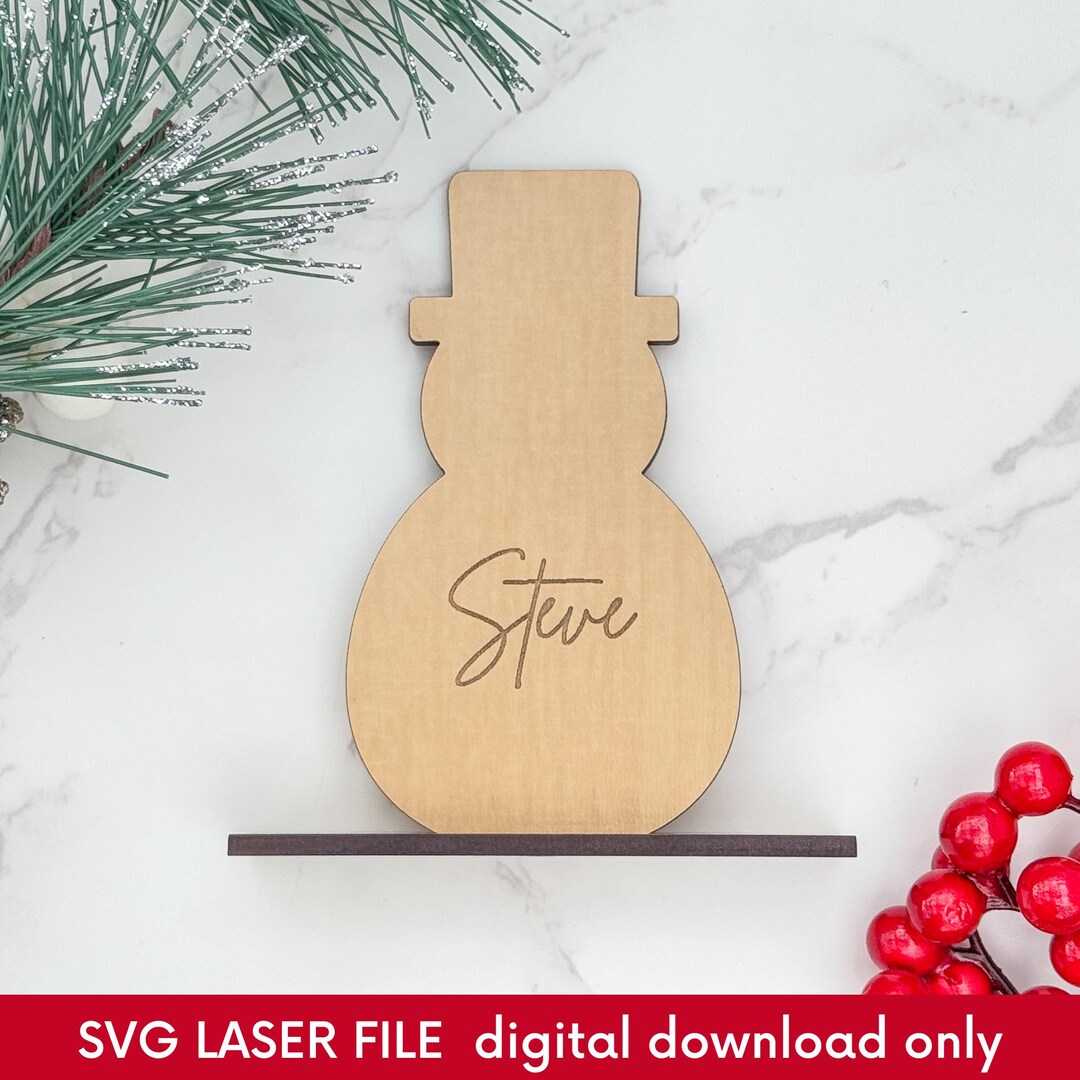 Snowman Place Cards Laser File SVG, Christmas Decor Name Tags Glowforge ...