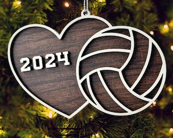 Volleyball Christmas Ornament Laser File SVG, Layered Personalized Volley Ball Ornament Glowforge Laser Cut File, Gift for Volleyball Player