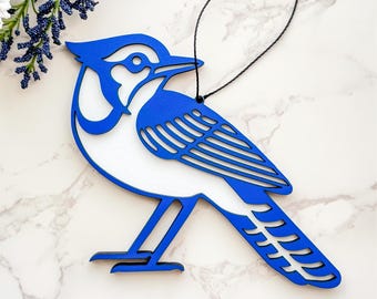 Blue Jay Ornament Laser File, Cute Bird Art Hanging Decor SVG, Blue Bird Glowforge Cut File, Gift for Bird Lovers, DIGITAL