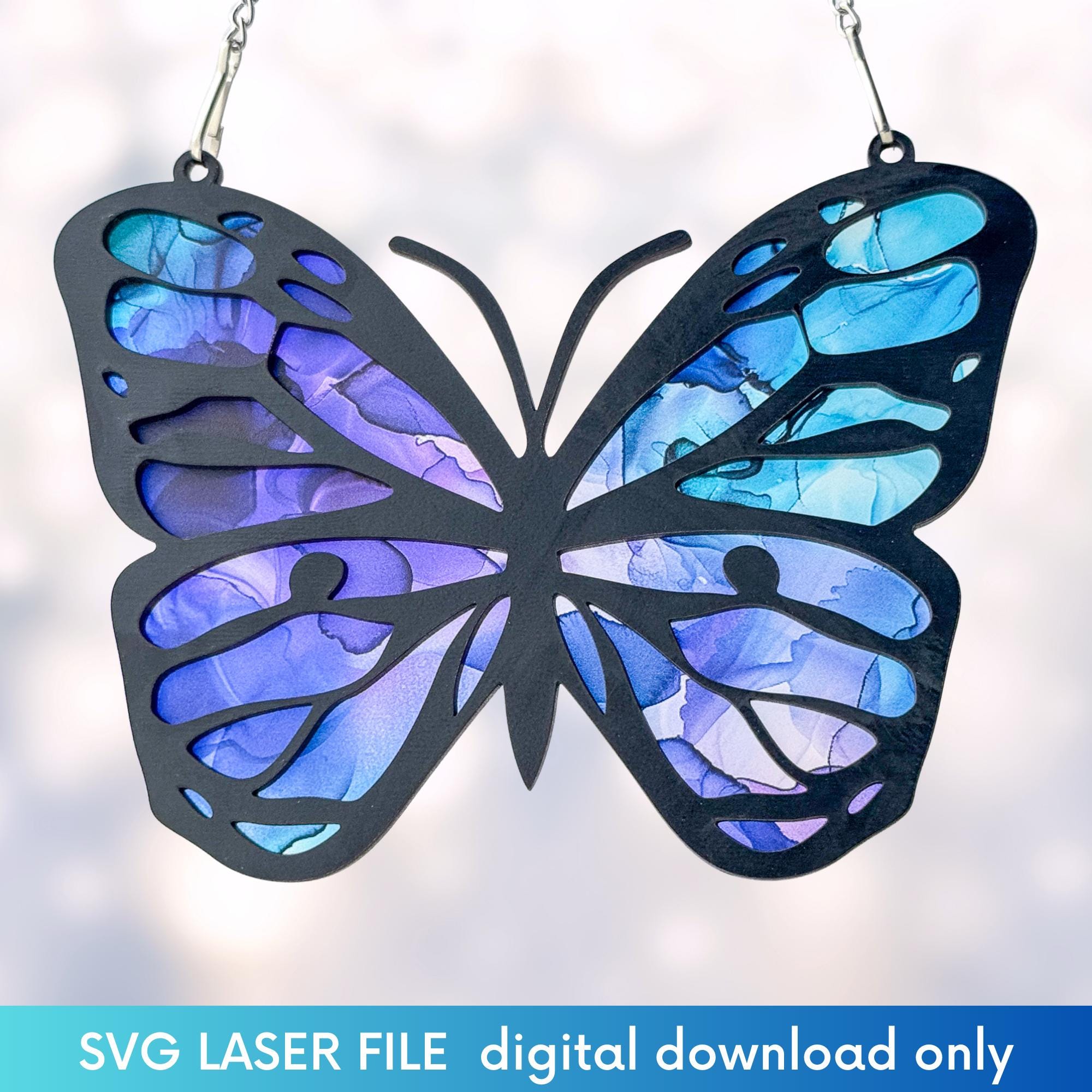 Butterfly Suncatcher Laser Cut File, Layered Butterfly SVG Design, Large Butterfly Ornament SVG, Butterfly Home Decor Digital Glowforge File