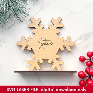 Snöflinga julkort laserfil SVG, juldekor namnetiketter Glowforge klippfil, personlig bordsdekoration, digital