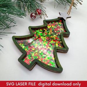 Christmas Tree Glitter Shaker Ornament Laser Cut File, Fillable Christmas Tree Ornament Laser File, Confetti Filled Ornament SVG File