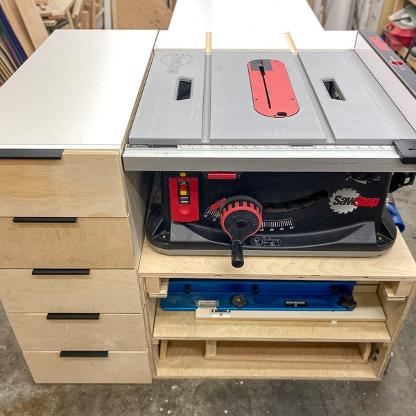 Table Saw Stand Woodworking Plans | Build Plans for DIY Table Saw Workbench | Instructions for How to Build a Table Saw Stand with Storage