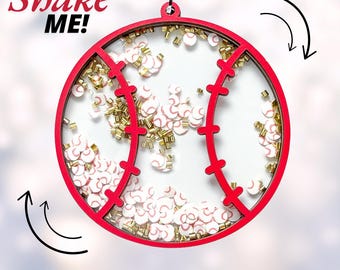 Baseball Glitter Shaker Ornament Laser Cut File, Baseball Team Colors Snow Globe Glowforge File, Confetti Filled Tree Decoration SVG