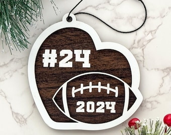 File laser per ornamenti natalizi da football, file SVG per ornamenti da football personalizzati a strati Glowforge, file tagliato al laser, regalo per la mamma di un giocatore di football