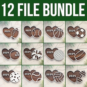 Sport Christmas Ornament SVG Laser File Bundle | 12 Different Sports Included | Great for Craft Shows, Team Gifts, Coach Gifts | Glowforge