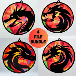 Dragon Suncatcher Laser File Bundle, Dragon Christmas Ornament Laser Cut Files, Layered Dragon Decor, Laser Ready SVG Bundle of 4 Designs