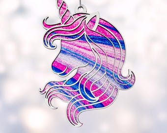 Unicorn Suncatcher Laser Cut File, Layered Unicorn SVG Design, Unicorn Ornament SVG, Unicorn Window Decor Glowforge File, Gift for Girls