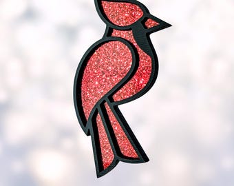 Cardinal Suncatcher Laser File, Red Cardinal Memorial SVG Ornament Glowforge Laser Cut File, Cardinal Christmas Ornament