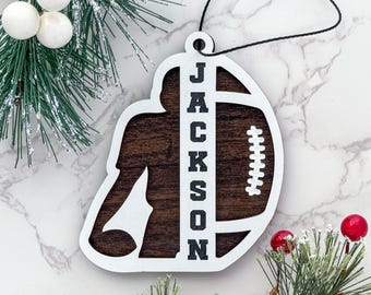Football Christmas Ornament Laser File SVG, Layered Personalized Football Player SVG Ornament Glowforge Laser Cut File, DIGITAL