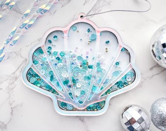 Sea Shell Glitter Shaker Ornament Laser Cut File, Beach Snow Globe Glowforge File, Christmas Tree Decoration SVG, Gift for Beach Lover