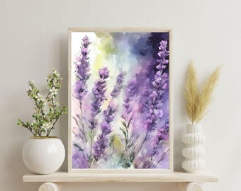 Soft Lavender Botanical Print | Watercolor Flower Wall Art | Printable Floral Decor | Calm Minimalist Home Download