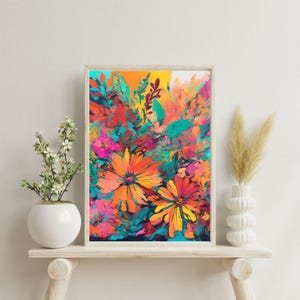 Bold Daisy Floral Wall Art | Vibrant Botanical Printable Art | Abstract Colorful Flower Digital Download | Maximalist Home Decor