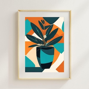 Mutige botanische Wandkunst | Abstrakte Blumen Druckbare | Mid-Century Modern Blatt im Topf Poster | Farbenfroher Digital Download