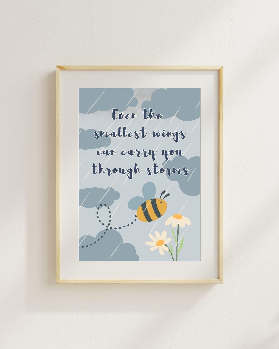 Bee Motivation Wall Art Printable | Stormy Day Inspirational Quote | Cute Resilience Digital Print for Kids & Adults