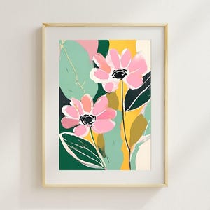 Art mural floral rose audacieux | Impression botanique expressive | Téléchargement numérique de fleur abstraite moderne | Décoration d&#39;intérieur aux couleurs vives