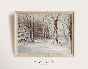 Winter Art, Winter Landscape Painting, Vintage Christmas Wall Art, Snow Art Print, Woodland, 19th Century Printable Wall Art, Download 534