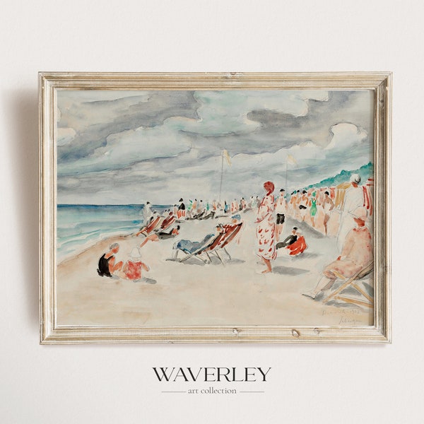 Vintage Seaside Art Print, Antique French Art, Summer Wall Art, Modern Coastal Decor, 19th Century Painting, Printable Digital Download 281