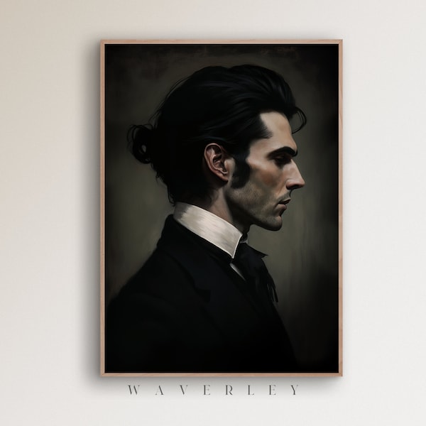 Moody Portrait, Heathcliff Portrait Painting, Emily Bronte, Dark Aesthetic Wall Art, Victorian Man Gothic Decor, Printable Download 702