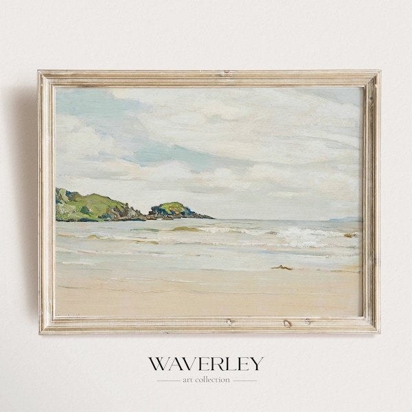 Seaside Art Print, Vintage Coastal Painting, Vintage Seascape Oil Painting, Pastel Tones Artwork, Ocean, 19th Century, Instant Download #102