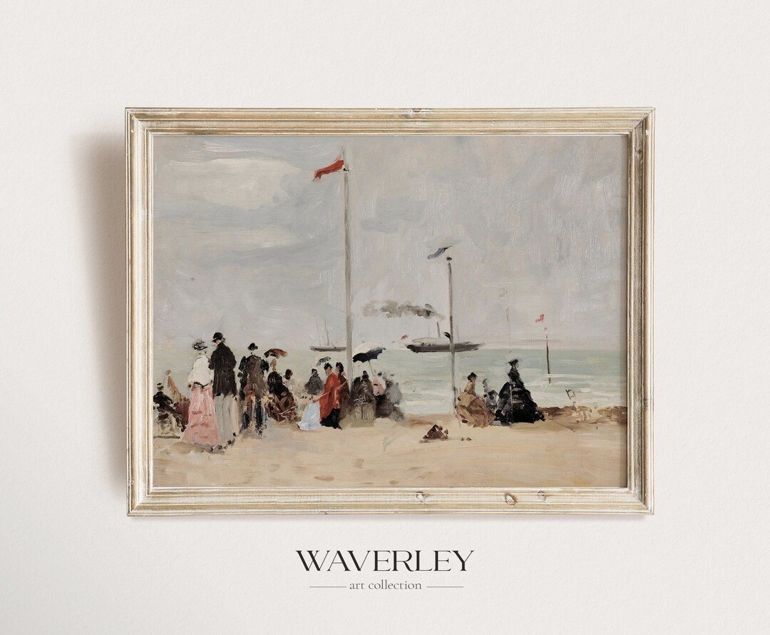 Vintage Beach Painting Coastal Wall Art Antique Painting European Art