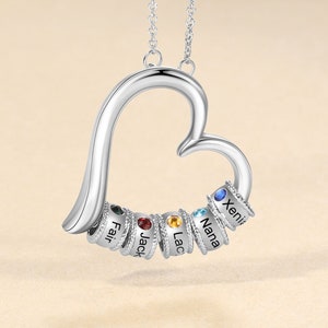 Personalised Heart Necklace with Birthstone,  Custom Family Name Necklace, Mother Necklace, Grandmother Necklace, Mother's Day Gift