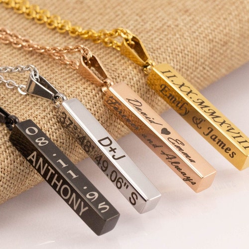 Personalized Men's Bar Necklace Engraved Bar Pendant for Etsy