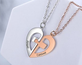 Personalized Couple Necklace: Stainless Steel Heart, Friendship Jewelry