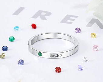 Personalized Engraved Name Ring with Birthstone , Stacking Rings, Statement Rings, Mother's Day Gift, Gift For Her