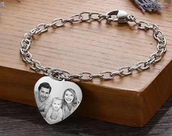 Personalized Photo Bracelet, Picture Bracelet, Heart Charm Bracelet, Photo Charm Bracelet, Memorial Bracelet, Anniversary Gift, Gift For Her