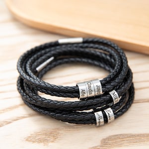 Mens Braided leather Bracelet, Father's Day Gift, Family name Bracelet, Gift for him, Husband Gift, Boyfriend Gift, anniversary gift