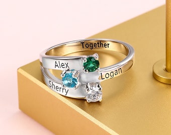 Sterling Silver Name Ring with Birthstone, Custom Birthstone Name Ring, Mothers Ring, Family Name Ring, Kids name Ring For Mum, Gift For Mum