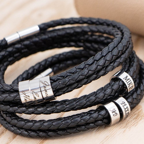 Personalized Leather Bracelet Gift for Boyfriend Braided - Etsy
