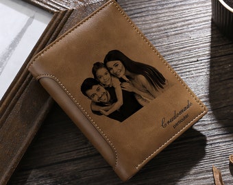 Personalized Men's Leather Wallet, Anniversary Gift For Him, Custom Photo Wallet For Him, Bifold Men's Wallet, Father's Day Gift