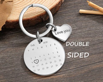 Personalised Calendar  Photo Key Ring, Stainless Steel Photo Key Chain, Double Sided Key Ring,Anniversary Gifts, Valentines Day Gifts