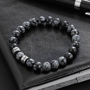 Pulseira masculina com nome em malaquita, presente para o dia dos pais, pulseira masculina com contas, pulseira com nome de família, presente para ele, presente para marido, presente para namorado