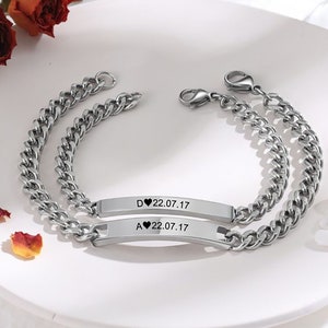 Custom Engraved Couple Bracelets, Matching Bracelets, Boyfriend Gift, Girlfriend Gift, Anniversary Gift, Wedding Gift, Valentine&#39;s Day Gift