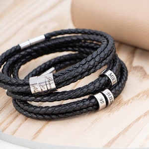 Pulsera de cuero trenzado para hombre, regalo del día del padre, pulsera de apellido, regalo para él, regalo de marido, regalo de novio, regalo de aniversario