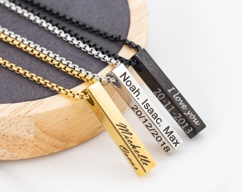 Bar ketting, gepersonaliseerde herenketting, aangepaste bar ketting, roestvrijstalen heren bar ketting, Vaderdagcadeau, cadeau voor hem