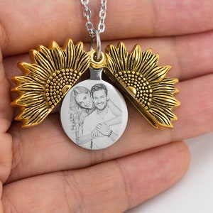 Sunshine Necklace, Sunflower Necklace, You Are My Sunshine Necklace, Photo Engraved Necklace, Gold Sunflower Locket Necklace, Gift For Her