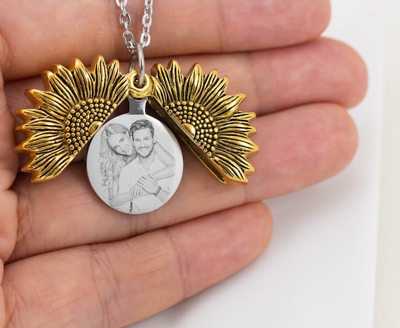 Engraved sunflower necklace hotsell