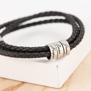 Mens Braided leather Bracelet, Father's Day Gift, Family name Bracelet, Gift for him, Husband Gift, Boyfriend Gift, anniversary gift image 2