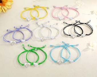 Personalized Mother Daughter Bracelets: Matching Heart Charm Set