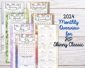 2024 Month Overview, Happy Planner Skinny Classic, Skinny Classic Month Overview, Skinny Classic Printable, PDF Planner Pages, Printables