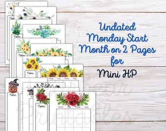 Printable, Undated Planner, Seasonal Planner, Month on 2 Pages, Monthly Planner, Happy Planner Insert, Mini HP, PDF Planner, Monday Start