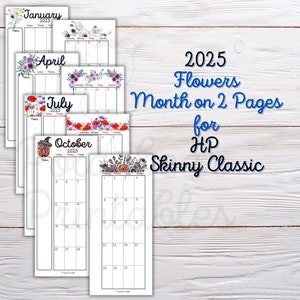 Printable, Skinny Classic 2025 Monthly, with Flowers, Skinny Classic 2025 Month Page, Skinny Classic Planner Page, PDF Skinny Classic
