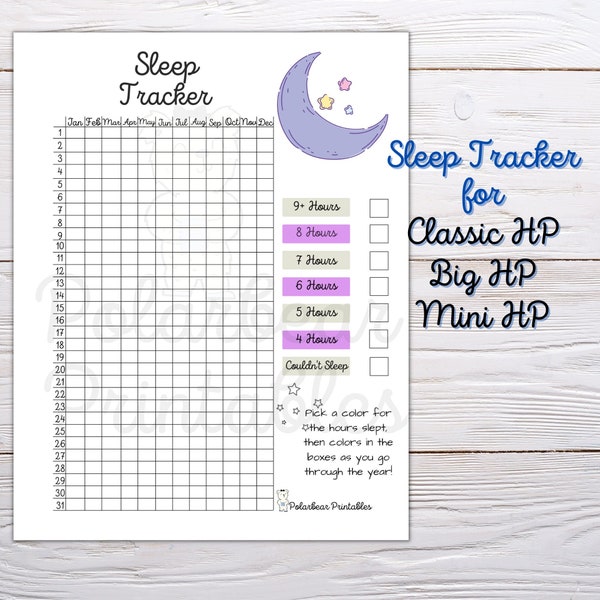 Printable, Sleep Tracker, Happy Planner Insert, Classic Hp, Big Hp, Mini Hp, PDF Tracker, Yearly Tracker, Planner Insert, Printable Planner