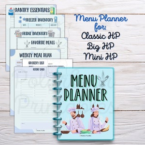Imprimable, planificateur de menus, classique, mini, grande, liste de courses, suivi des stocks, planificateur de menus PDF, encart Happy Planner, plan de repas, préparation de repas