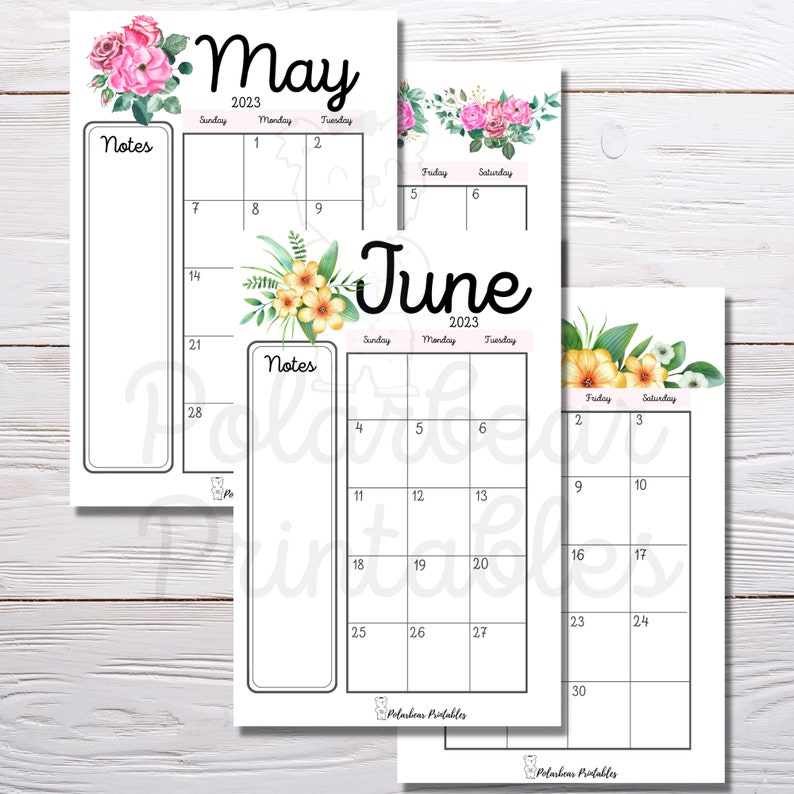 Printable 2023 Planner, Monthly for 2023, With Flowers, Mini Happy